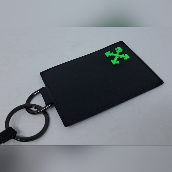 Off-White Virgil Abloh Arrows Lanyard ID Tag Badge Holder Black Green Leather - Picture 3 of 11